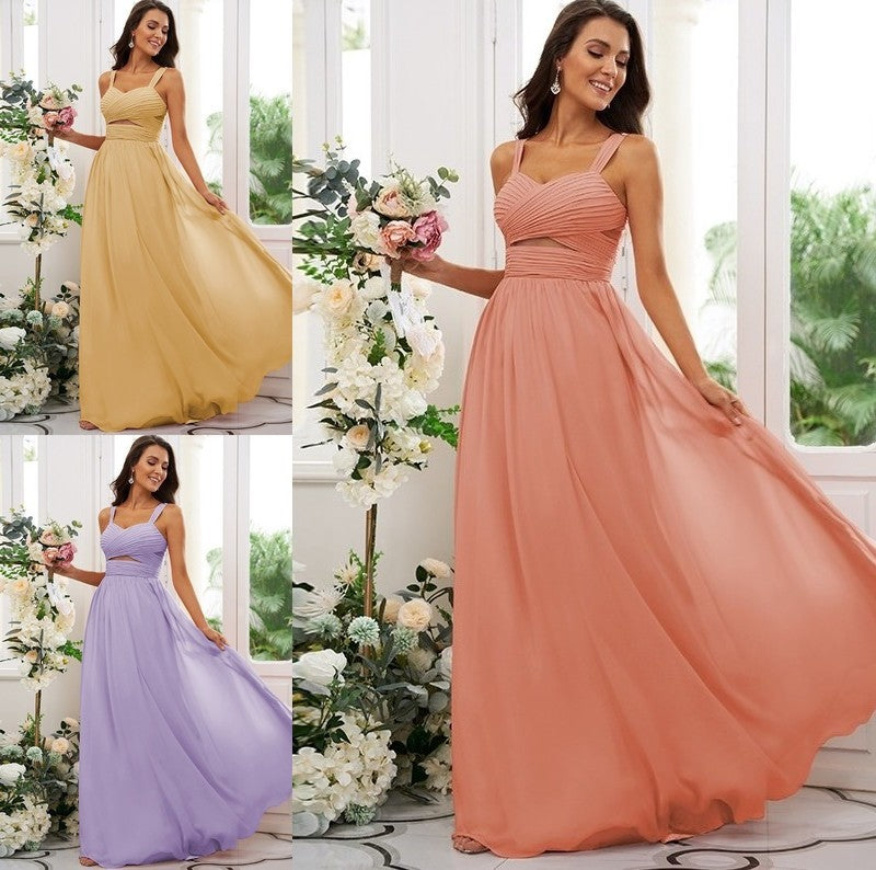Sleeveless A-Line/Princess Chiffon Straps Ruched Floor-Length Bridesmaid Dresses