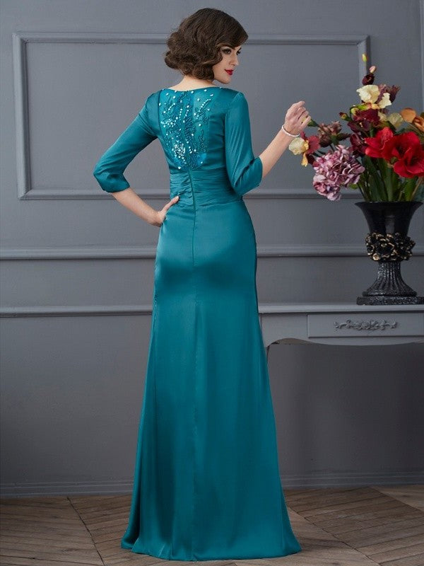 Long A-Line/Princess Beading V-neck Mother 3/4 Sleeves Chiffon of the Bride Dresses