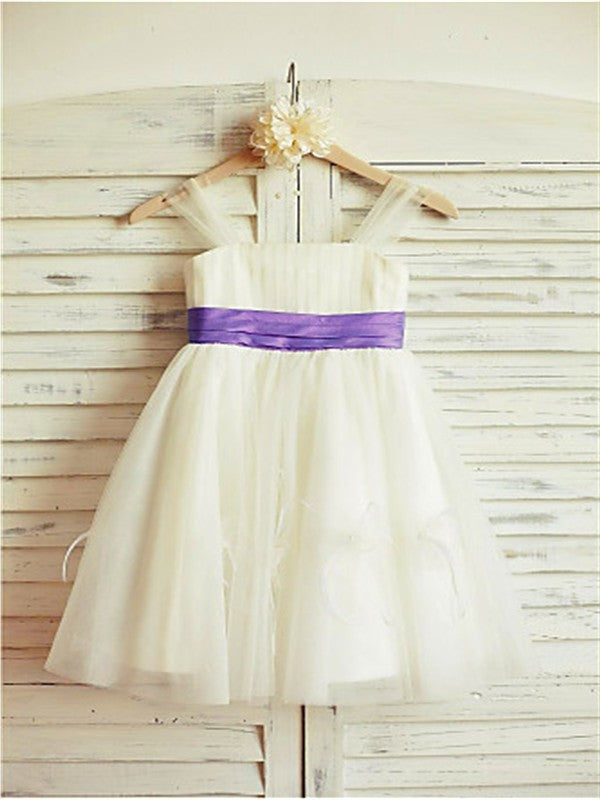 Straps A-line/Princess Tea-Length Tulle Sleeveless Ruffles Flower Girl Dresses