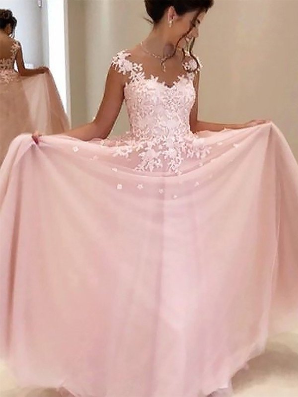 Sweetheart Sleeveless Floor-Length A-Line/Princess Applique Tulle Dresses