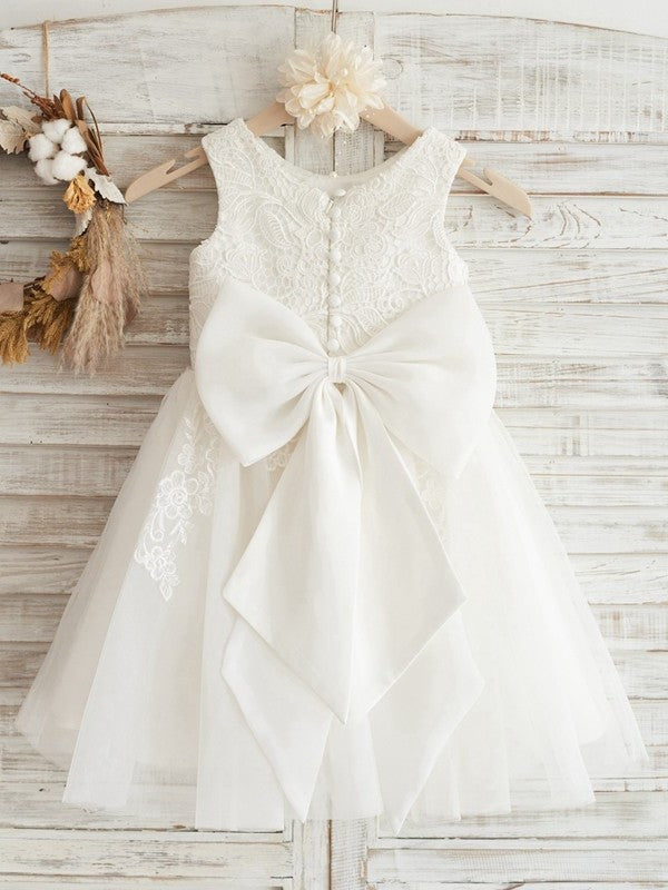 Scoop Tulle A-Line/Princess Knee-Length Lace Sleeveless Flower Girl Dresses