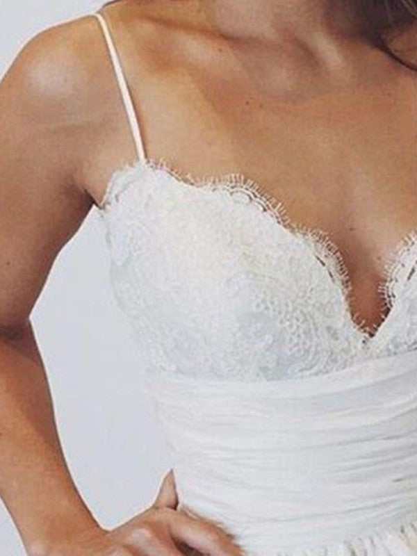 Satin Gown Sweep/Brush Spaghetti Sleeveless Ruched Ball Straps Train Wedding Dresses