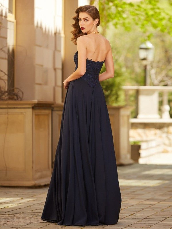 Sweetheart A-Line/Princess Floor-Length Sleeveless Applique Chiffon Dresses