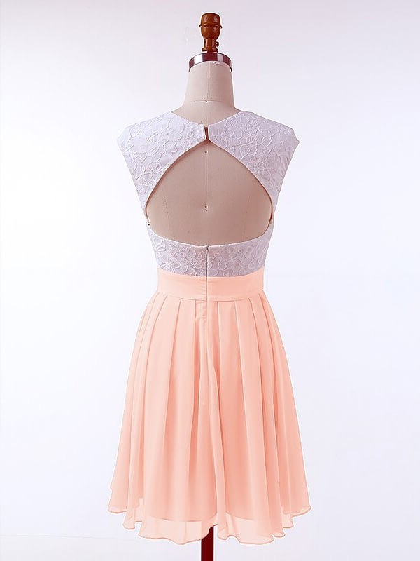Sleeveless A-Line/Princess Lace Jewel Short/Mini Chiffon Dresses