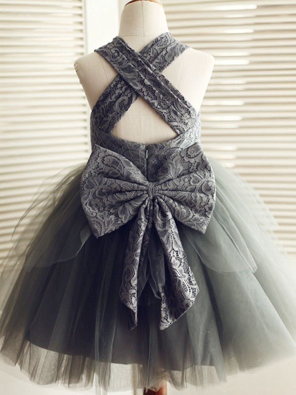 Sleeveless Tulle Lace A-Line/Princess Straps Knee-Length Flower Girl Dresses