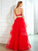 A-Line/Princess Spaghetti Beading Tulle Straps Floor-Length Sleeveless Two Piece Dresses