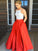 Straps A-Line/Princess Satin Floor-Length Lace Sleeveless Spaghetti Two Piece Dresses