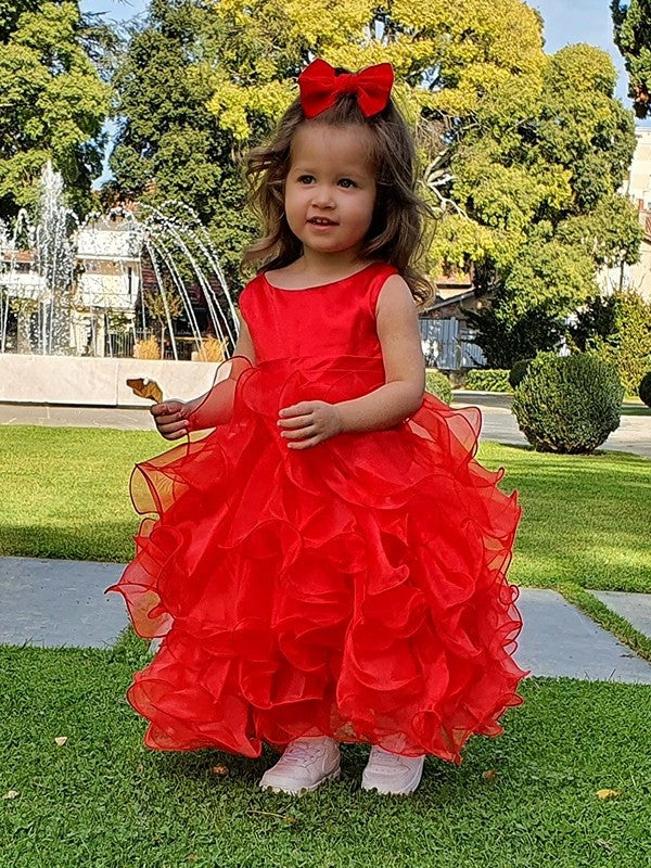 Organza Scoop Ankle-Length Gown Layers Ball Sleeveless Flower Girl Dresses