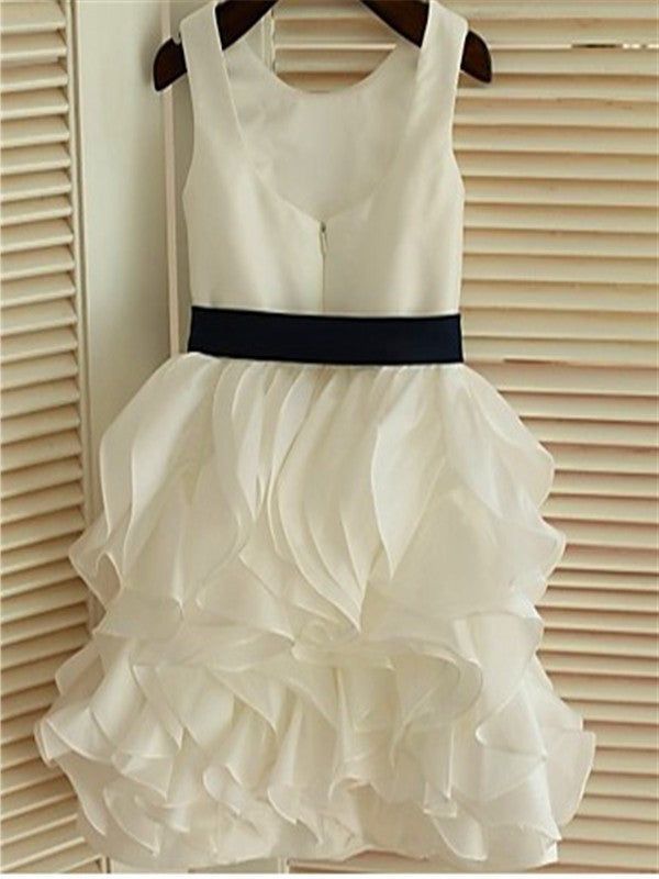 Chiffon Sleeveless A-line/Princess Tea-Length Bowknot Scoop Flower Girl Dresses