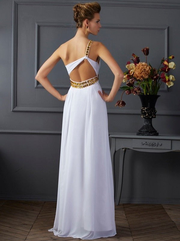 Beading Sleeveless A-Line/Princess One-Shoulder Long Chiffon Dresses