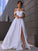 Sleeveless Satin Sweep/Brush A-Line/Princess Ruched Off-the-Shoulder Train Wedding Dresses