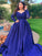 Ball Gown Long Off-the-Shoulder Satin Sleeves Beading Sweep/Brush Train Dresses