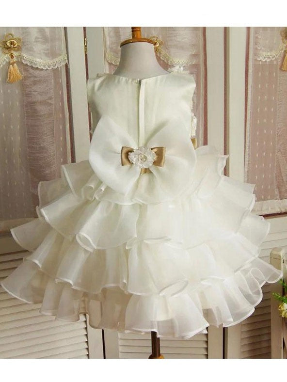 Organza Scoop Sleeveless A-line/Princess Short Flower Hand-made Flower Girl Dresses