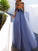 Long Floor-Length Scoop A-Line Sleeves With Applique Tulle Dresses