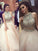 A-Line/Princess High Neck Sleeveless Floor-Length Crystal Tulle Dresses
