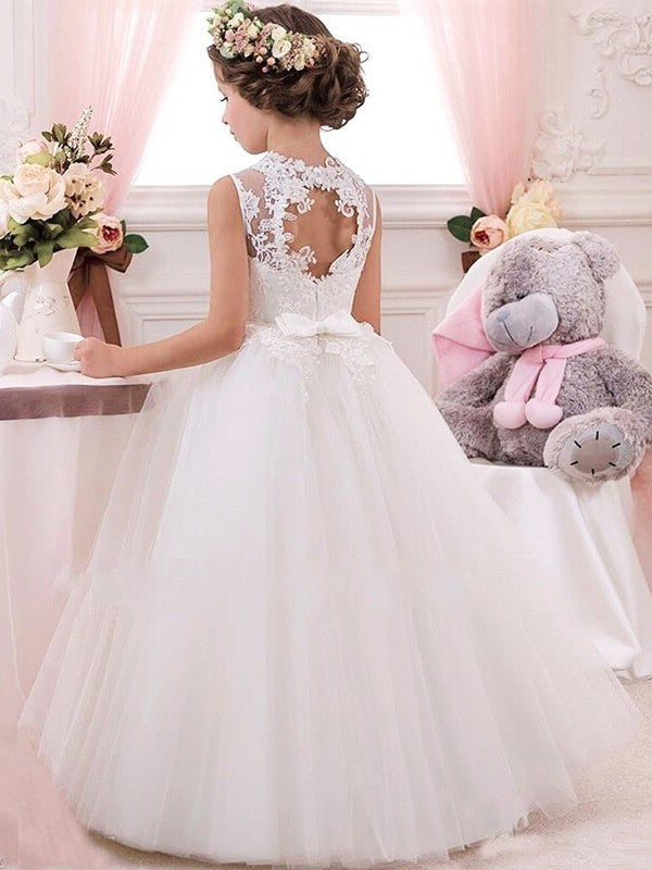 Tulle Applique Gown Jewel Floor-Length Ball Sleeveless Flower Girl Dresses