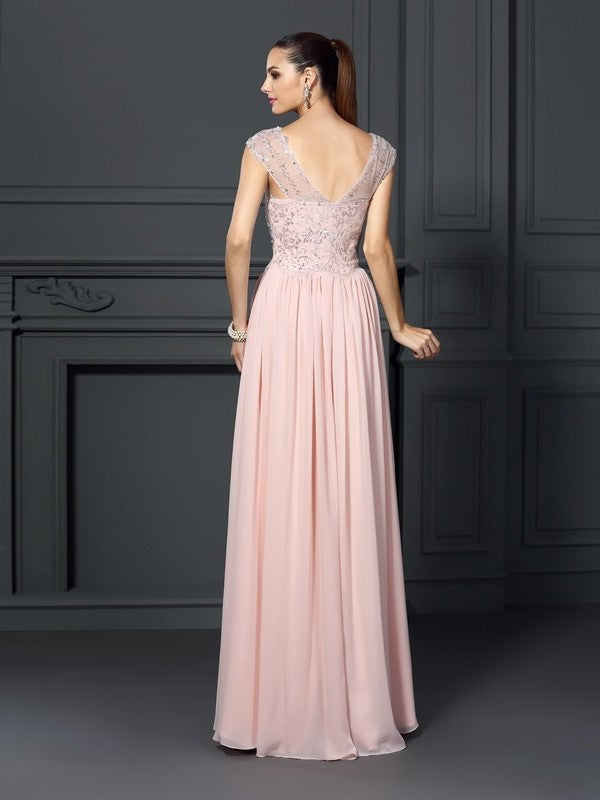 Sleeveless Applique Straps A-Line/Princess Long Chiffon Dresses