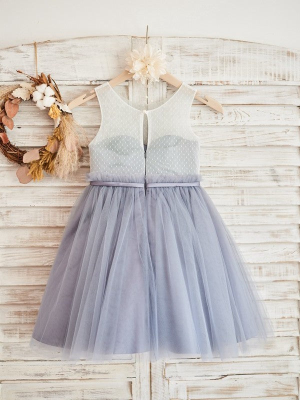 A-Line/Princess Knee-Length Sleeveless Lace Tulle Scoop Flower Girl Dresses