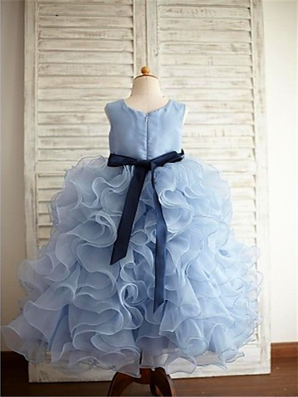 Scoop Organza Ruffles Ball Floor-Length Gown Sleeveless Flower Girl Dresses