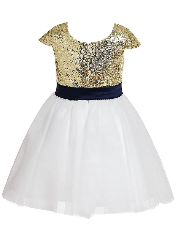 Tulle Short Sequins Jewel A-Line/Princess Sleeves Tea-Length Flower Girl Dresses