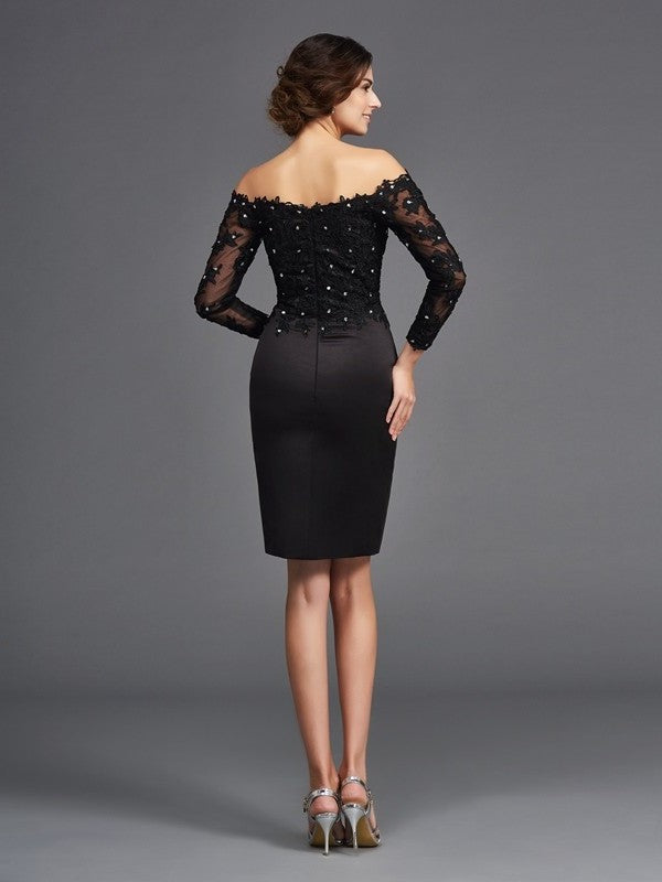 Off-the-Shoulder Sleeves of Lace Mother Short Long Satin Sheath/Column the Bride Dresses
