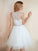 A-Line/Princess Tulle Scoop Sleeveless Beading Short/Mini Homecoming Dresses