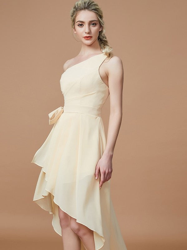 Layers Sleeveless One-Shoulder A-Line/Princess Asymmetrical Chiffon Bridesmaid Dresses