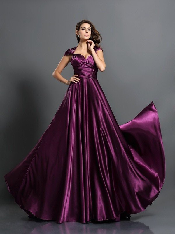 Long Sleeveless Pleats like A-Line/Princess Silk Satin Bridesmaid Dresses