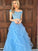 Tulle Sleeveless Floor-Length Off-the-Shoulder Applique A-Line/Princess Two Piece Dresses