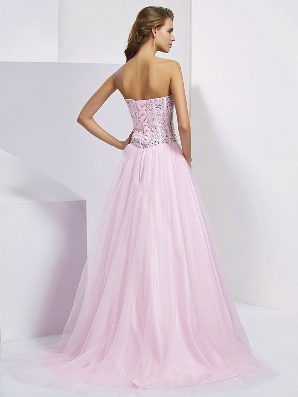 Sleeveless Gown Long Ball Beading Sweetheart Satin Quinceanera Dresses