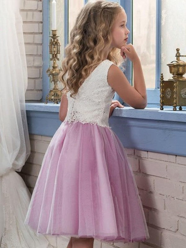 Scoop Lace Sleeveless Tulle Knee-Length A-Line/Princess Flower Girl Dresses