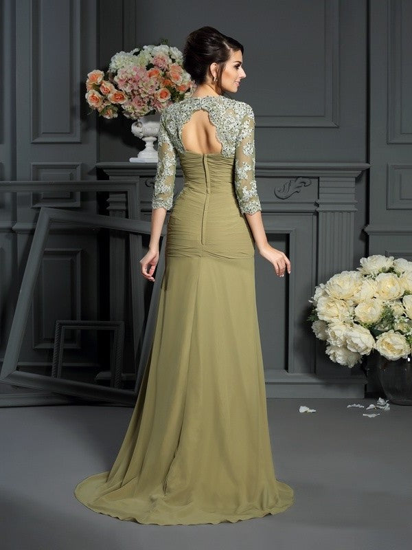 Chiffon A-Line/Princess of Sweetheart Mother Flower Long Hand-Made 1/2 Sleeves the Bride Dresses
