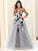 Sleeves Applique A-Line/Princess Long V-Neck Tulle Floor-Length Dresses