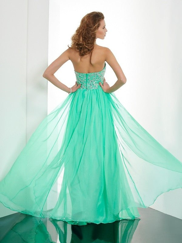 Beading Halter Applique Sleeveless A-Line/Princess Long Chiffon Dresses