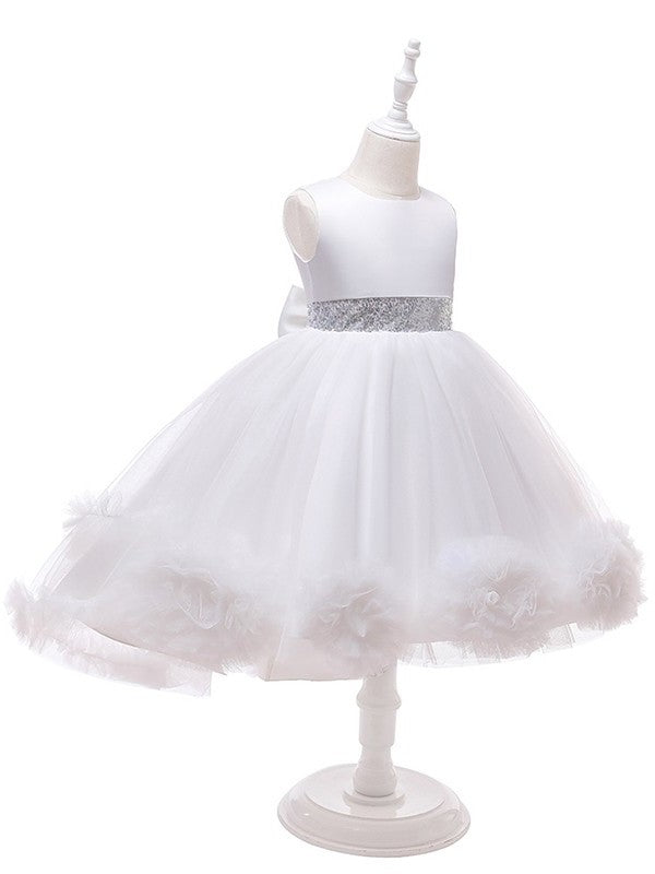 Ball Scoop Tulle Ruffles Tea-Length Sleeveless Gown Flower Girl Dresses