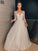 Sleeves Beading Tulle A-Line/Princess Scoop Sweep/Brush Long Train Wedding Dresses