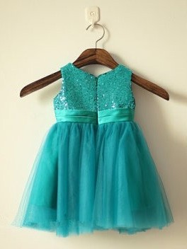 Sleeveless Sequin Scoop A-line/Princess Long Tulle Dresses
