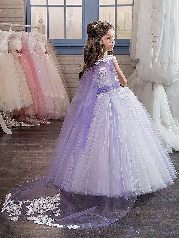 Applique Sleeveless Tulle Floor-Length Gown Jewel Ball Flower Girl Dresses