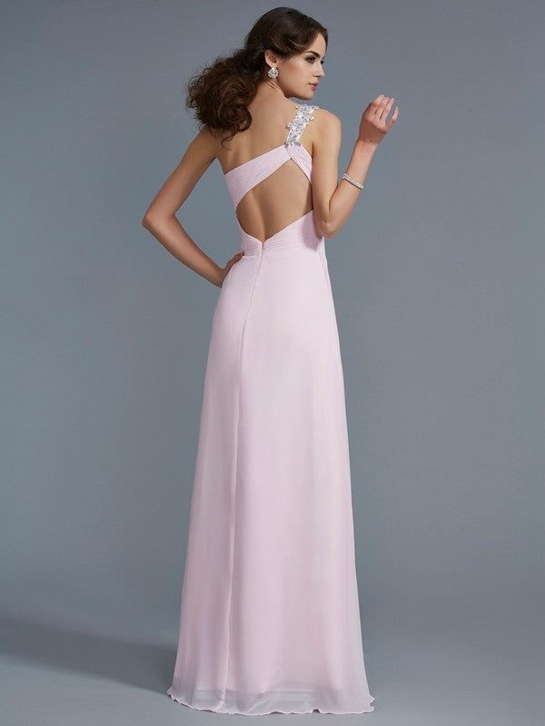 One-Shoulder Beading Applique A-Line/Princess Sleeveless Long Chiffon Dresses