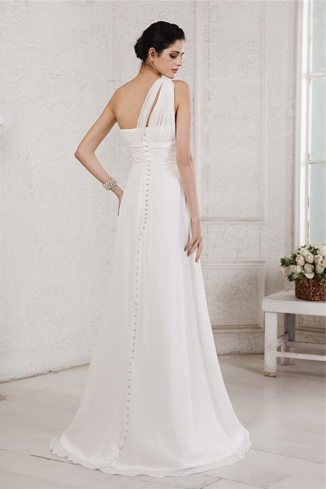 Applique Long Beading Sleeveless A-Line/Princess One-Shoulder Chiffon Wedding Dresses
