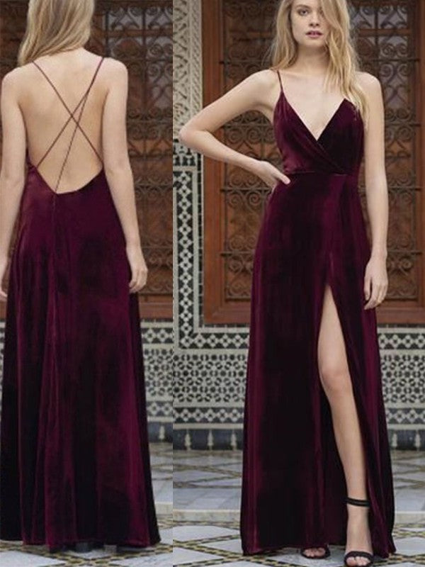 Straps Spaghetti Floor-Length Sleeveless A-Line/Princess Ruffles Velvet Dresses