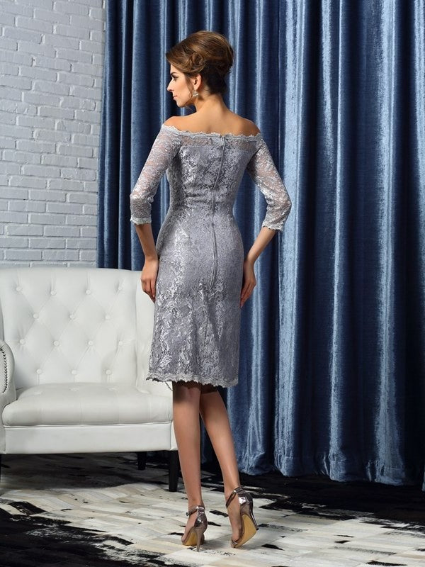 Lace Satin Short Sleeves of Sheath/Column Mother 1/2 Off-the-Shoulder the Bride Dresses