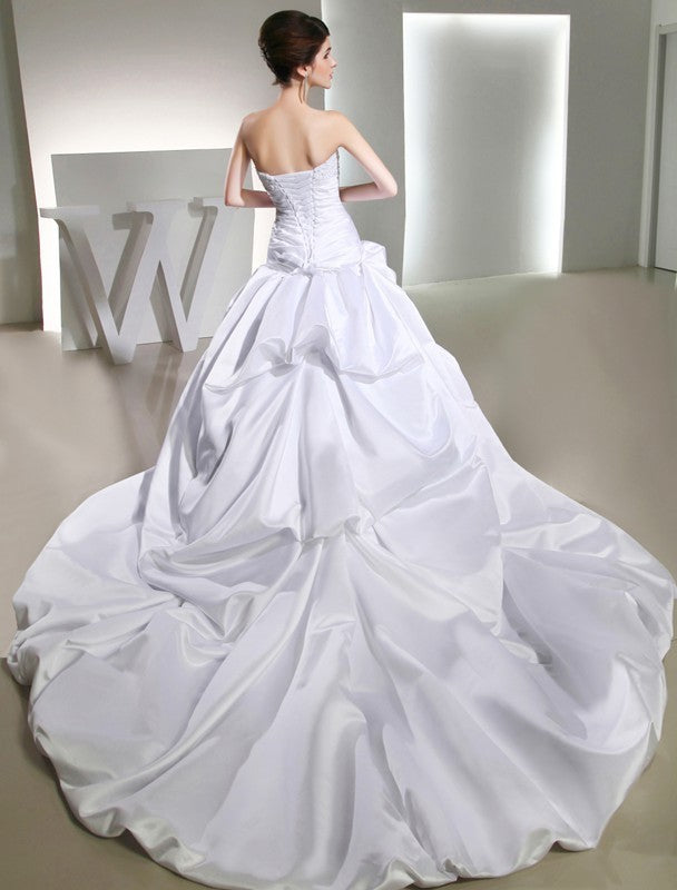Gown Satin Ball Strapless Beading Long Sleeveless Wedding Dresses