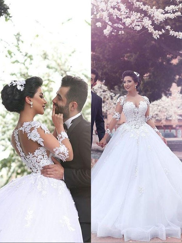 Train Sleeves Gown Long Court Sweetheart Ball Tulle Wedding Dresses