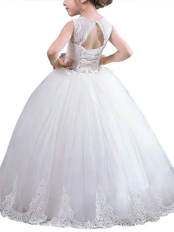 Ball Sleeveless Floor-Length Scoop Tulle Sash/Ribbon/Belt Gown Flower Girl Dresses
