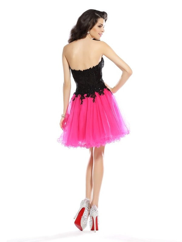 Lace Short A-Line/Princess Sleeveless Sweetheart Net Cocktail Dresses