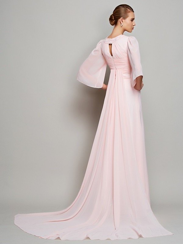 of Sleeves Mother Neck Beading High A-Line/Princess Long Chiffon 1/2 the Bride Dresses