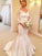 Trumpet/Mermaid Lace Satin Off-the-Shoulder 3/4 Court Sleeves Train Wedding Dresses