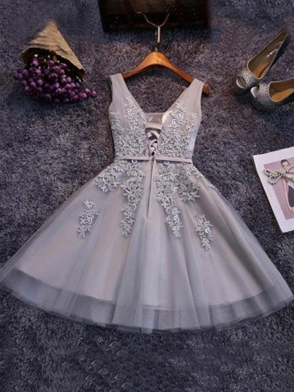 Straps Sleeveless Tulle A-Line/Princess Applique Short/Mini Dresses