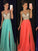 Sleeveless V-neck A-Line/Princess Beading Floor-Length Chiffon Dresses